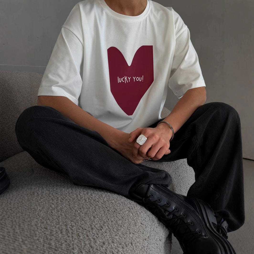 Women’s T-shirt – 100% Cotton – Oversized Fit – Graphic Heart Print – Crew Neck Casual Wear