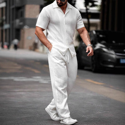 Men’s Shirt and Pants Set – Lightweight Cotton – Relaxed Fit – Short Sleeve Casual