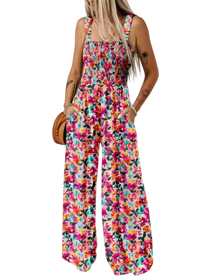 Lana | Vibrant Floral Smocked Wide-Leg Jumpsuit
