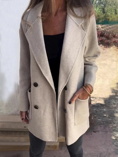 Women’s Overcoat – Tailored Fit – Wool Blend – Double-Breasted – Herringbone Pattern
