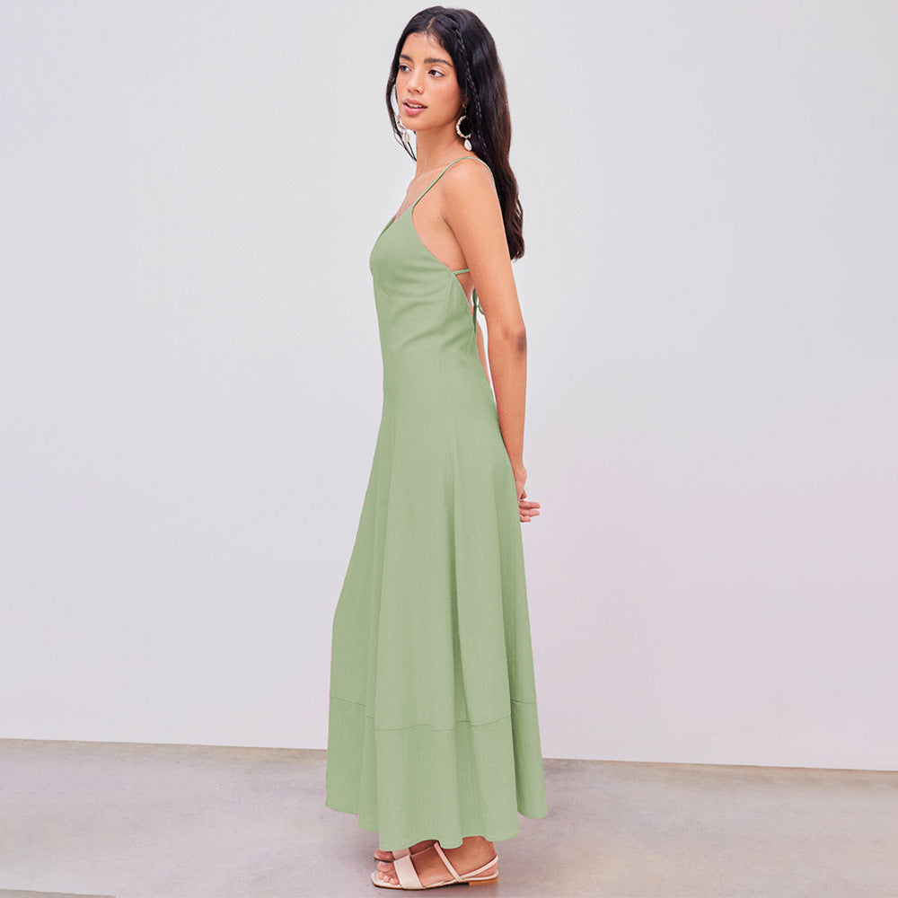 Women’s Maxi Dress – Fitted Bodice – V-Neck – A-Line – Spaghetti Straps – Lightweight