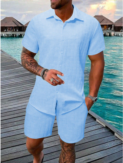 Men’s Two-Piece Set – Relaxed Fit – Jacquard Pattern – Lightweight Cotton Blend