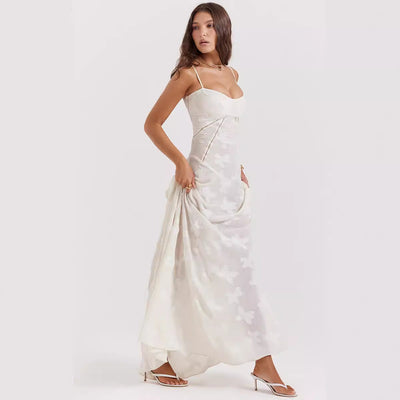 Women’s Evening Gown – Chiffon – Slim Fit – Embroidered – Spaghetti Strap – Floor Length