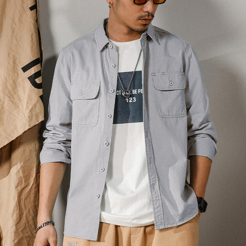 Men’s Button-Up Shirt – Linen – Relaxed Fit – Long Sleeve – Chest Pockets – Casual