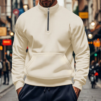Men’s Sweatshirt – Relaxed Fit – Half Zip – Kangaroo Pocket – Cotton Knit Ribbed Trim