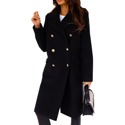 Women’s Overcoat – Tailored Fit – Wool Blend – Double-Breasted – Knee Length