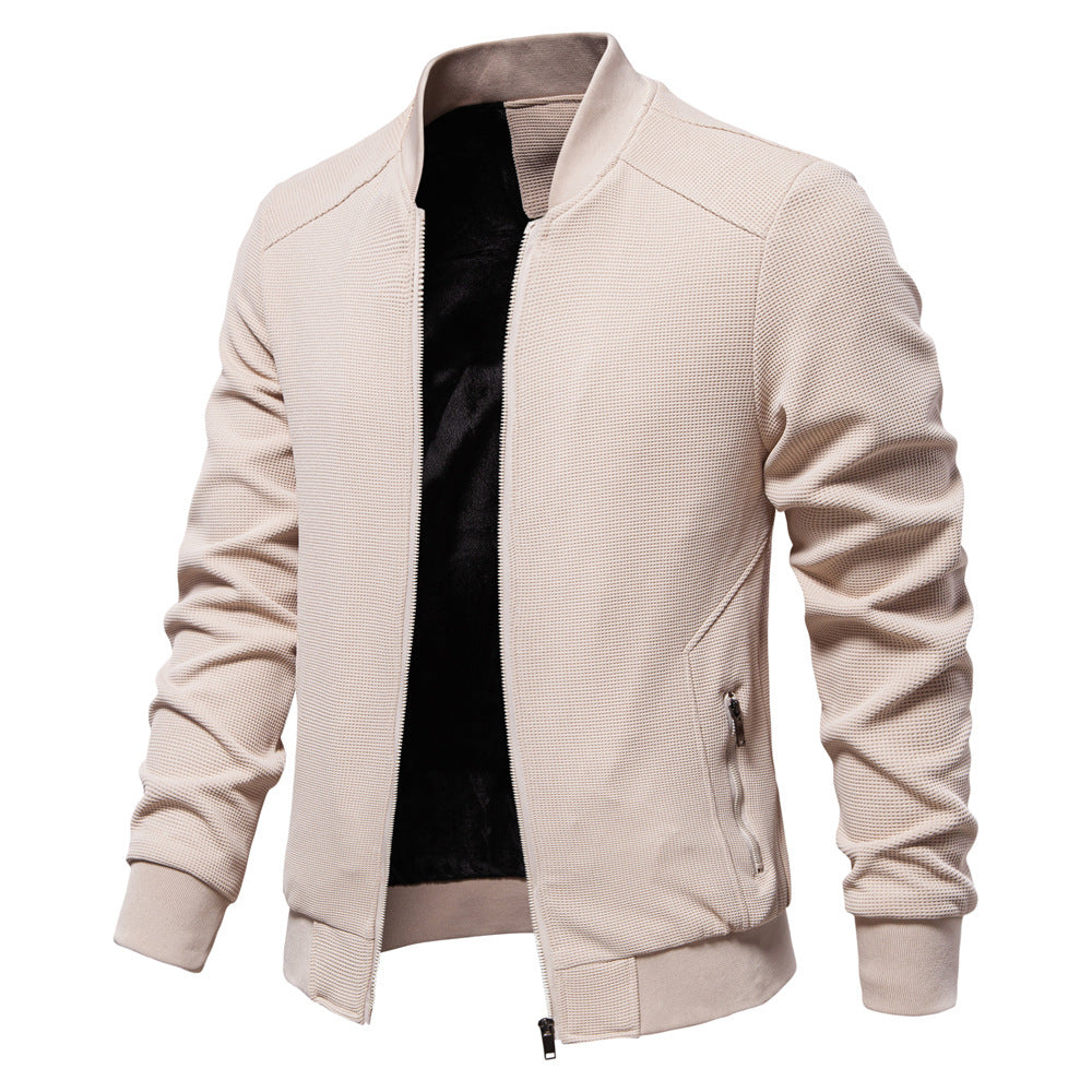 Men’s Bomber Jacket – Slim Fit – Textured Waffle Knit – Zipper Front – Ribbed Trim