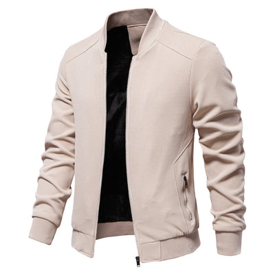 Men’s Bomber Jacket – Slim Fit – Textured Waffle Knit – Zipper Front – Ribbed Trim
