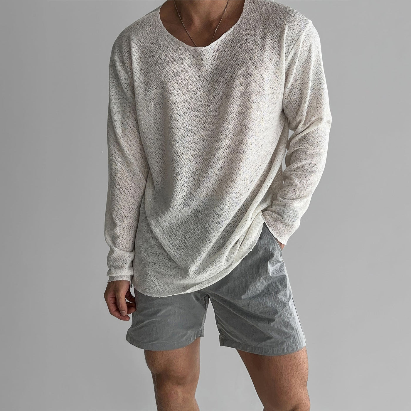 Men’s Sweater – Oversized Fit – Fine Knit Cotton Blend – Lightweight Breathable Long Sleeve