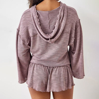 Women’s Two-Piece Set – Cropped Hooded Top – High Waist Flowy Shorts – Relaxed Fit