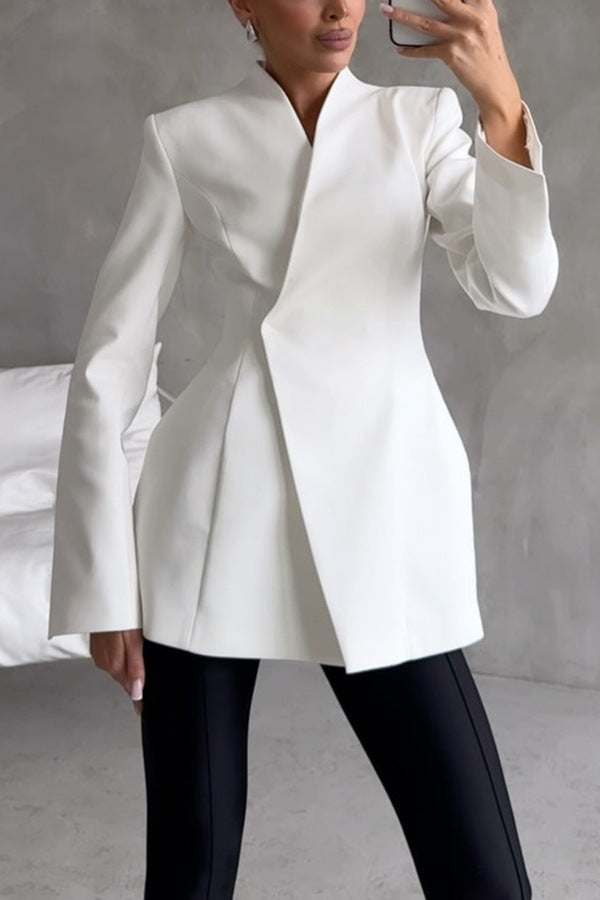 Women’s Blazer – Tailored Satin – Slim Fit – Structured Hip-Length Formal Wear