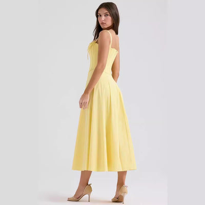 Women’s Midi Dress – Slim Fit Corset Bodice – Spaghetti Strap – Elegant A-Line