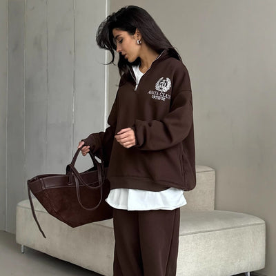 Women’s Half-Zip Sweatshirt – Oversized Fit – Embroidered Front – Cotton Blend