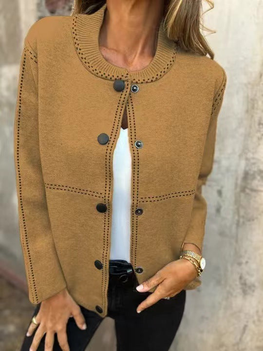 Women’s Cardigan – Loose Fit Knit – Button Front – Round Neck – Soft Textured Layer