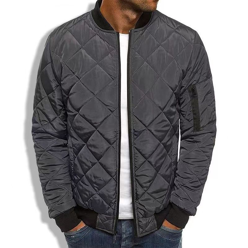 Men’s Quilted Jacket – Cotton Blend – Diamond Stitch – Stand Collar – Zip Front – Regular Fit
