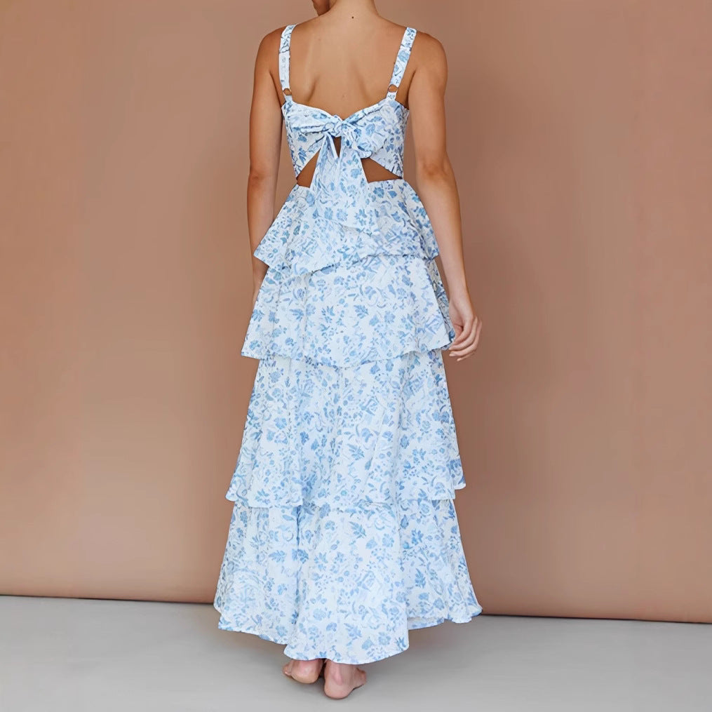 Women’s Midi Dress – A-Line Fit – Floral Print – Tiered Skirt – Sleeveless Strappy