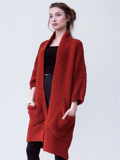 Women’s Knitted Coat – Oversized Fit – Open Front – Chunky Texture – Patch Pockets