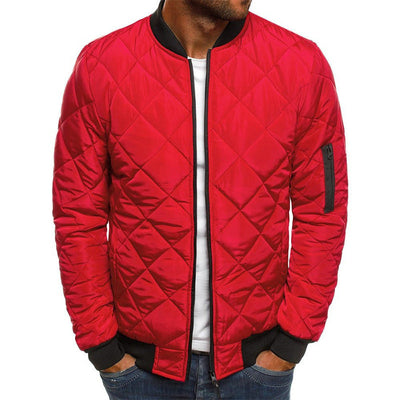 Men’s Quilted Jacket – Cotton Blend – Diamond Stitch – Stand Collar – Zip Front – Regular Fit