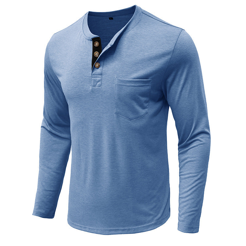 Men's long sleeve tee with button-down collar and chest pocket