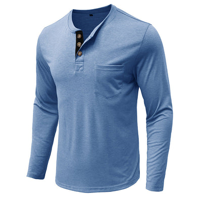 Men's long sleeve tee with button-down collar and chest pocket