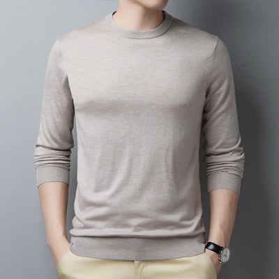 Men’s Long-Sleeve T-Shirt – Slim Fit – Silk Wool Feel – Ribbed Neck and Cuffs