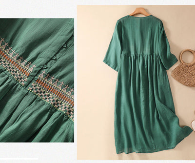 Niesha™ | Cotton and Linen Embroidered Dress