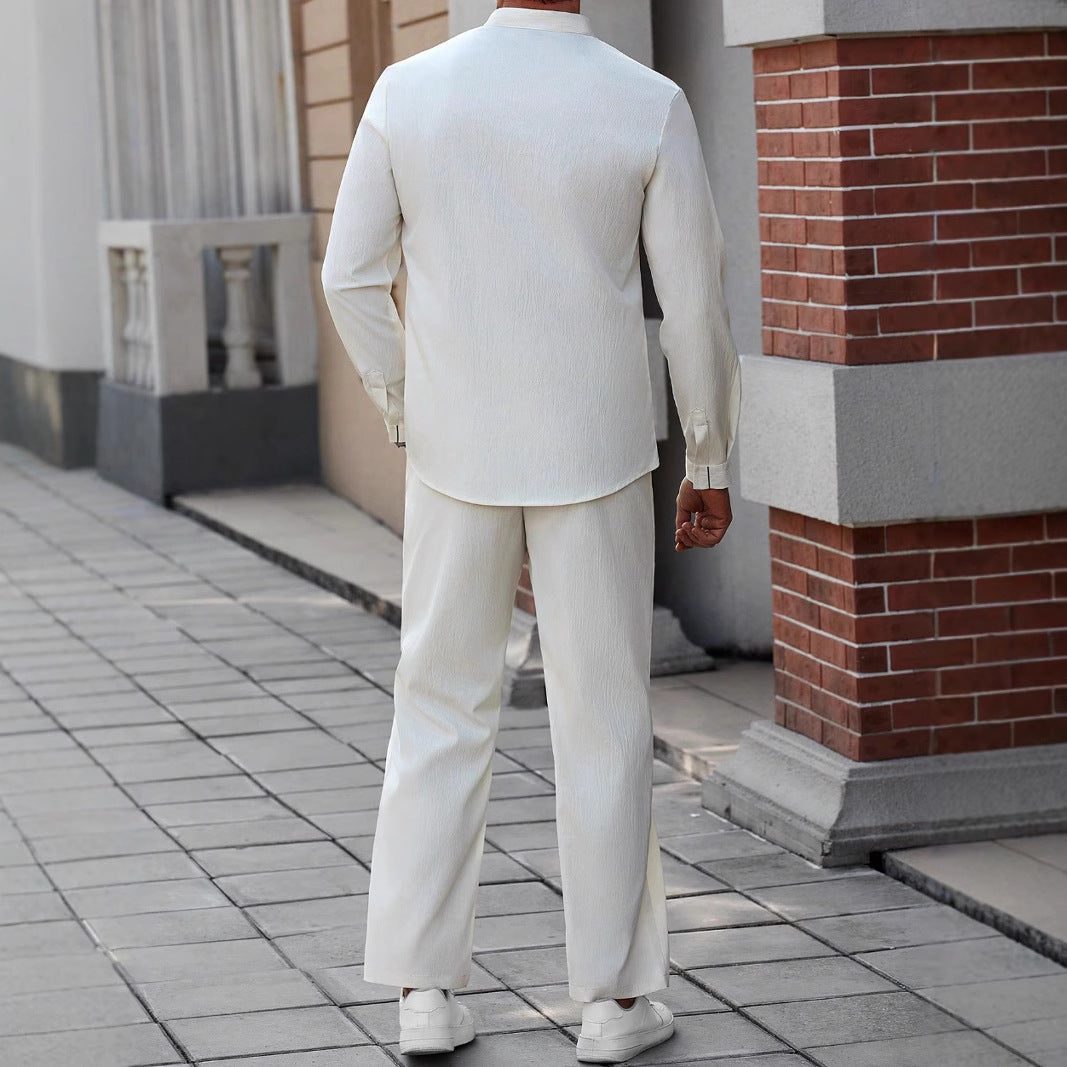 Men’s Henley Shirt – Cotton Linen Blend – Relaxed Fit – Lace-Up Chest – Band Collar