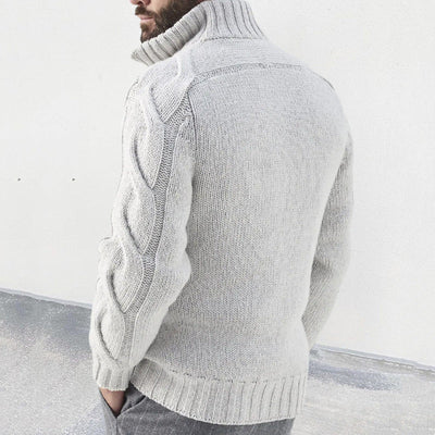 Men’s Knit Cardigan – Wool Blend – Relaxed Fit – High Neck – Zip Front – Cable Knit
