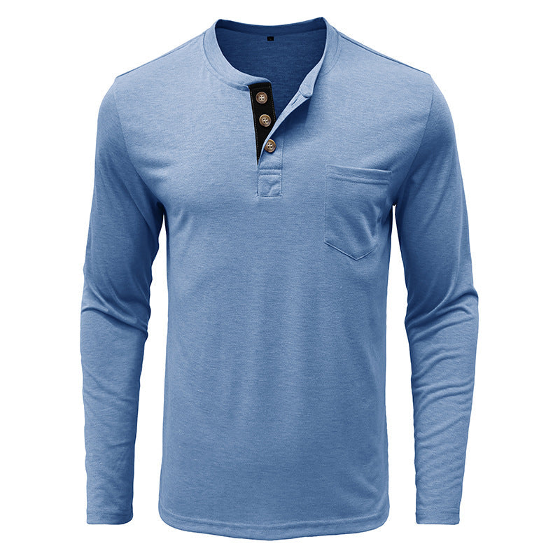Men's long sleeve tee with button-down collar and chest pocket