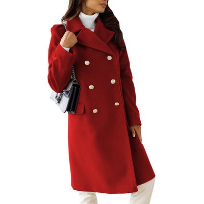 Women’s Overcoat – Tailored Fit – Wool Blend – Double-Breasted – Knee Length