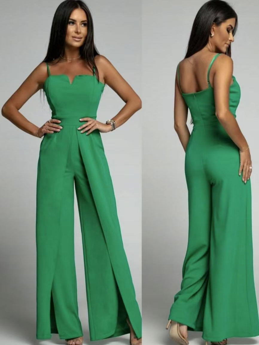 Women’s Jumpsuit – Strapless Slim Fit – Wide Leg Split – Tailored Elegant Design