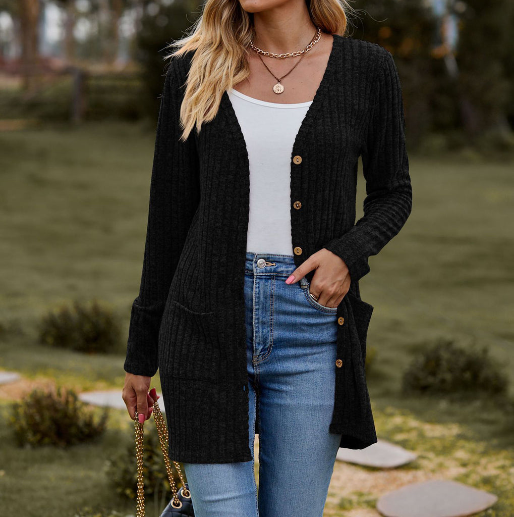 Women’s Cardigan – Wool Knit – Relaxed Fit – Button Front – Ribbed – With Pockets