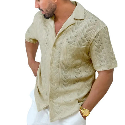 Men’s Knit Shirt – Jacquard Texture – Relaxed Fit – Short Sleeve Casual Collar