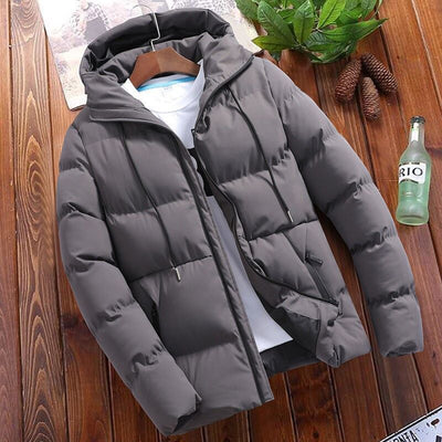 Men’s Puffer Coat – Oversized Fit – Quilted Cotton – Hooded Short Zip Jacket