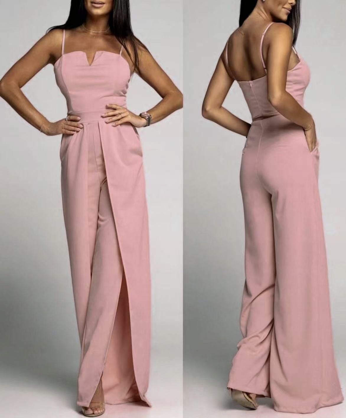 Women’s Jumpsuit – Strapless Slim Fit – Wide Leg Split – Tailored Elegant Design