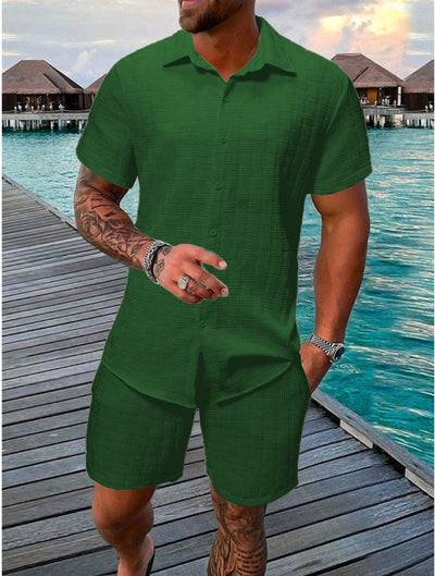 Men’s Two-Piece Set – Relaxed Fit – Jacquard Pattern – Lightweight Cotton Blend