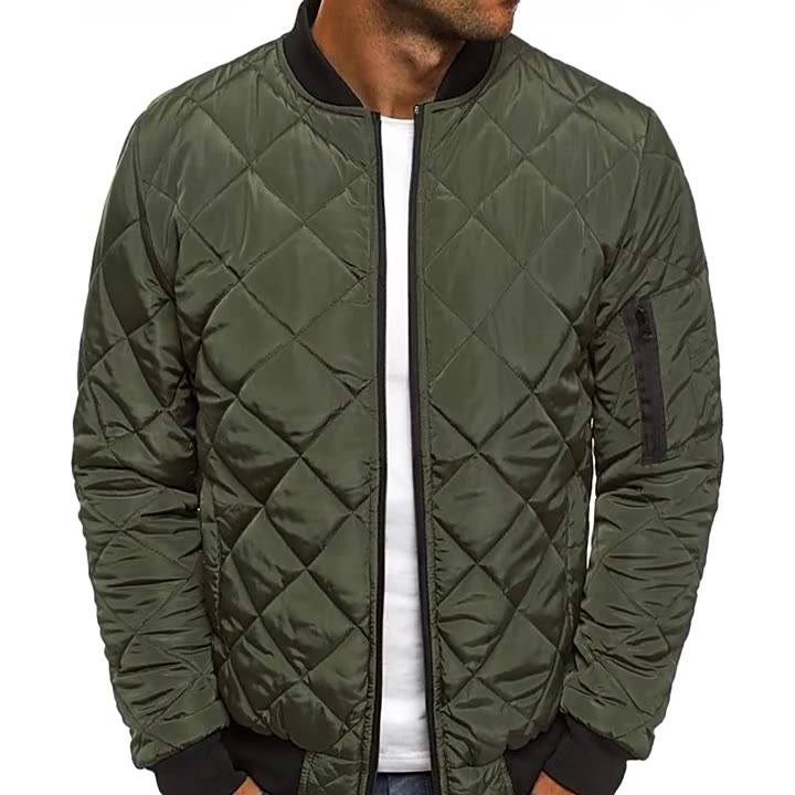 Men’s Quilted Jacket – Cotton Blend – Diamond Stitch – Stand Collar – Zip Front – Regular Fit