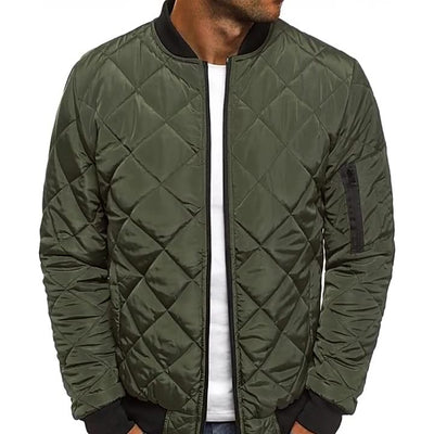 Men’s Quilted Jacket – Cotton Blend – Diamond Stitch – Stand Collar – Zip Front – Regular Fit