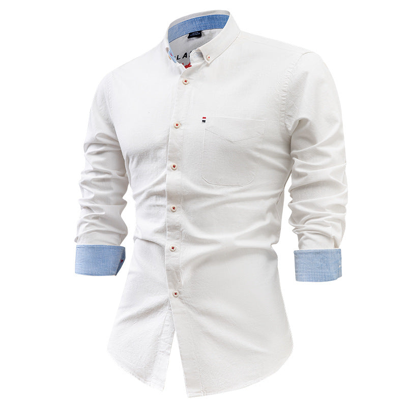 Men’s Button-Up Shirt – Cotton Linen Blend – Slim Fit – Long Sleeve – Point Collar
