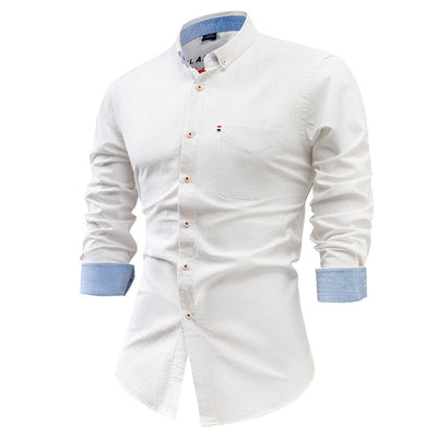 Men’s Button-Up Shirt – Cotton Linen Blend – Slim Fit – Long Sleeve – Point Collar