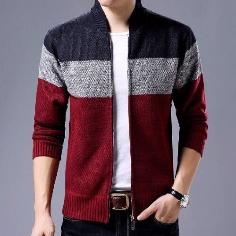 Men’s Cardigan Sweatshirt – Relaxed Fit – Full Zip – Textured Knit – Ribbed Trim