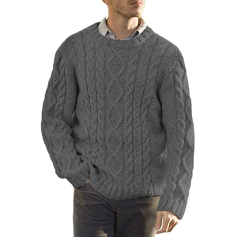 Men’s Pullover Sweater – Wool Blend Chunky Cable Knit – Oversized Fit – Round Neck