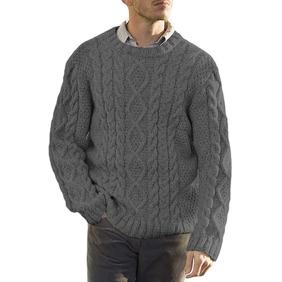 Men’s Pullover Sweater – Wool Blend Chunky Cable Knit – Oversized Fit – Round Neck