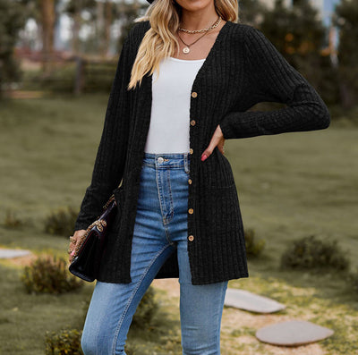 Women’s Cardigan – Wool Knit – Relaxed Fit – Button Front – Ribbed – With Pockets