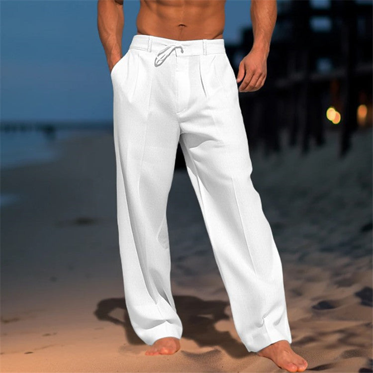 Men’s Linen Pants – Relaxed Fit – Drawstring Waist – Full Length – Side Pockets
