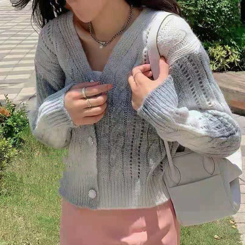 Women’s Knitted Cardigan – Relaxed Fit – Cropped Length – Cable Knit – Voluminous Sleeves