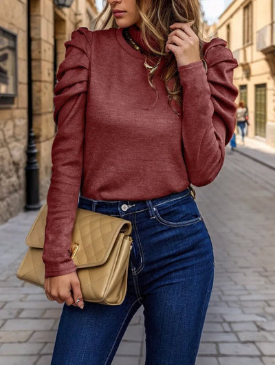 Women’s Sweater – Soft Knit – Regular Fit – Puff Sleeves – Crew Neck Casual Style