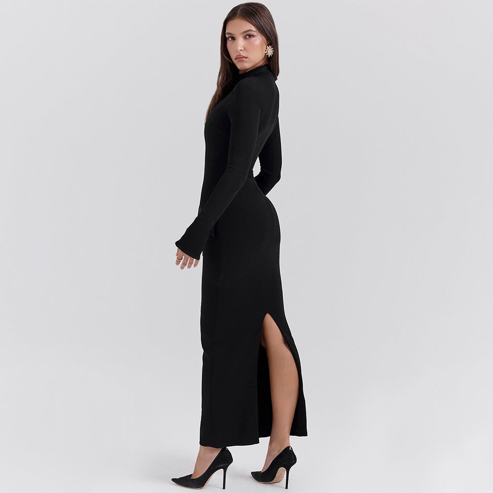 Women’s Long Dress – Slim Fit – Round Neck – Long Sleeve – Formal Elegant Style