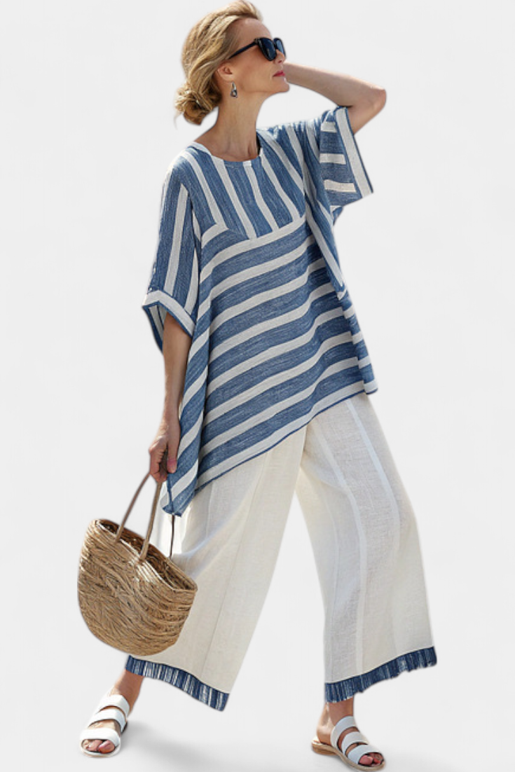 Olivia | Mediterranean Blue Stripe Linen Set