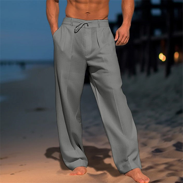 Men’s Linen Pants – Relaxed Fit – Drawstring Waist – Full Length – Side Pockets